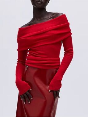 Off-Shoulder Red Women's Sweater